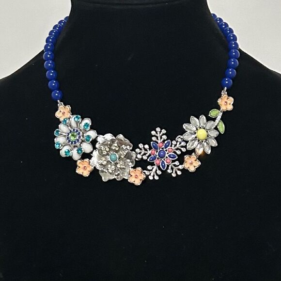 Lia Sophia Full Bloom Necklace Multicolor Crystal & Resin Silver Tone Statement - Picture 3 of 7